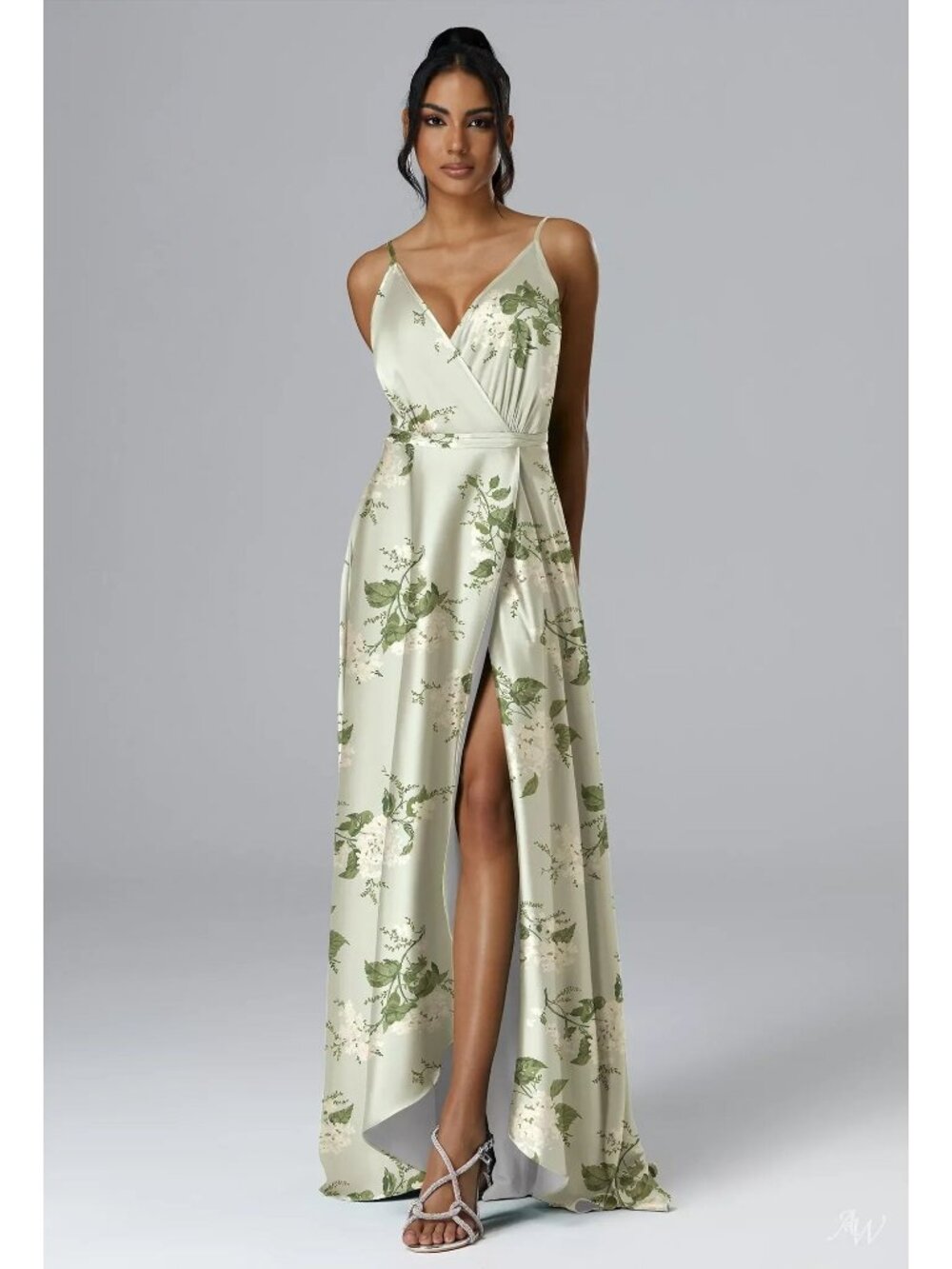 AW Bridal Sage Garden Party Floral Satin Bridesmaid Prom Dress Size 8